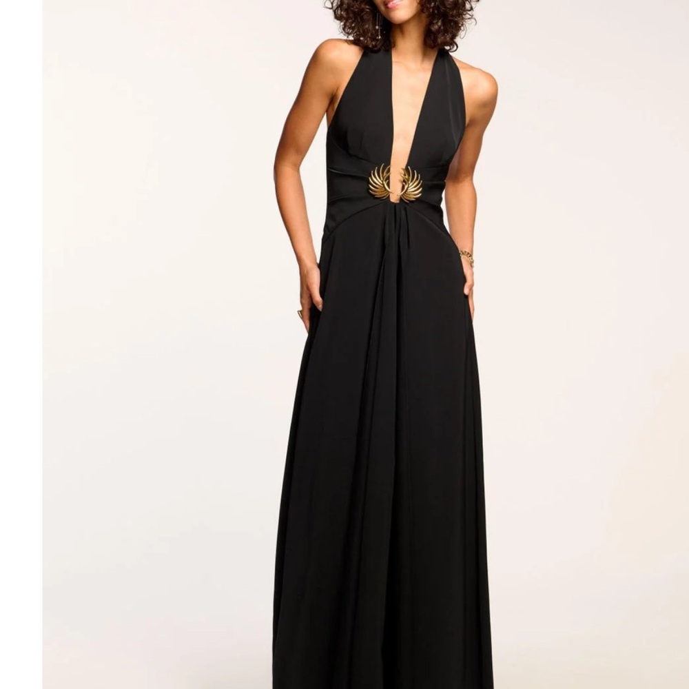 Ramy Brook Black Backless Maxi Dress with Gold Detail